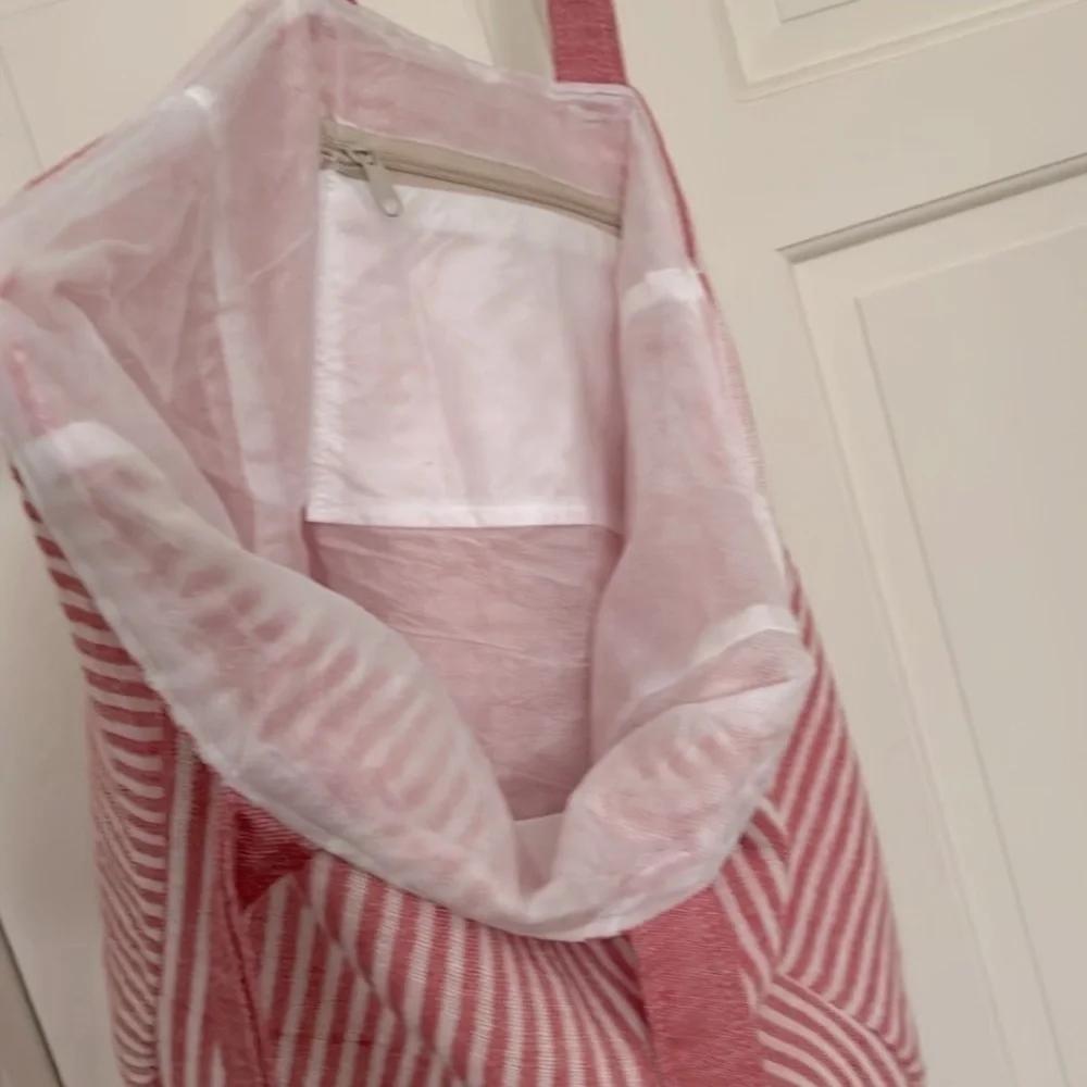 RLH Stripe Bag Red Natural Loom Weave Organic Cotton Travelin’ Light REwork NEW!